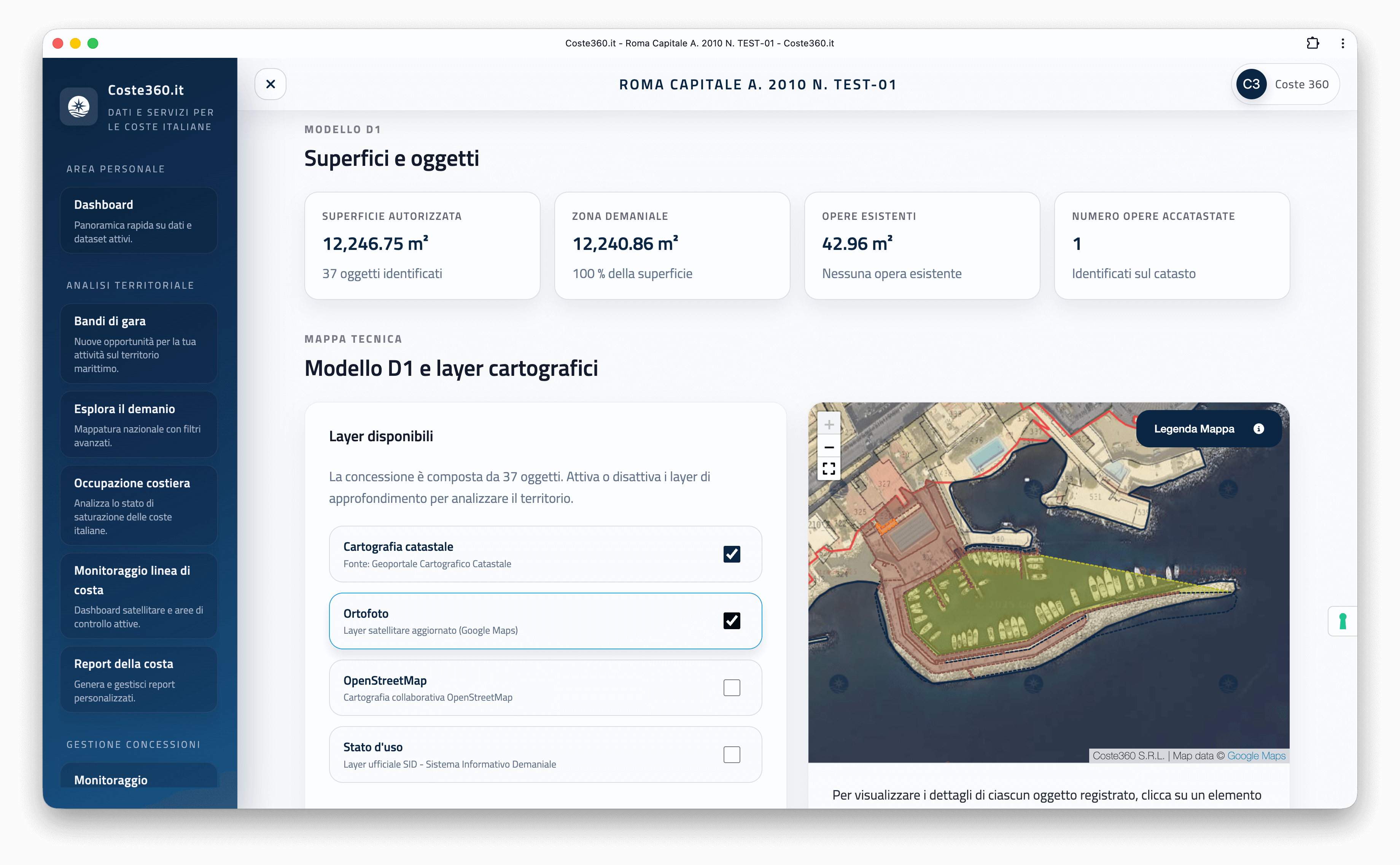 Anteprima della scheda sintetica di concessione demaniale marittima (modello D1)