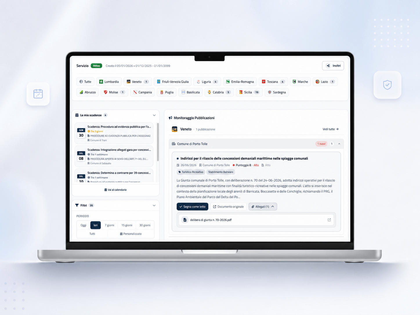 Dashboard monitoraggio bandi costieri Coste360